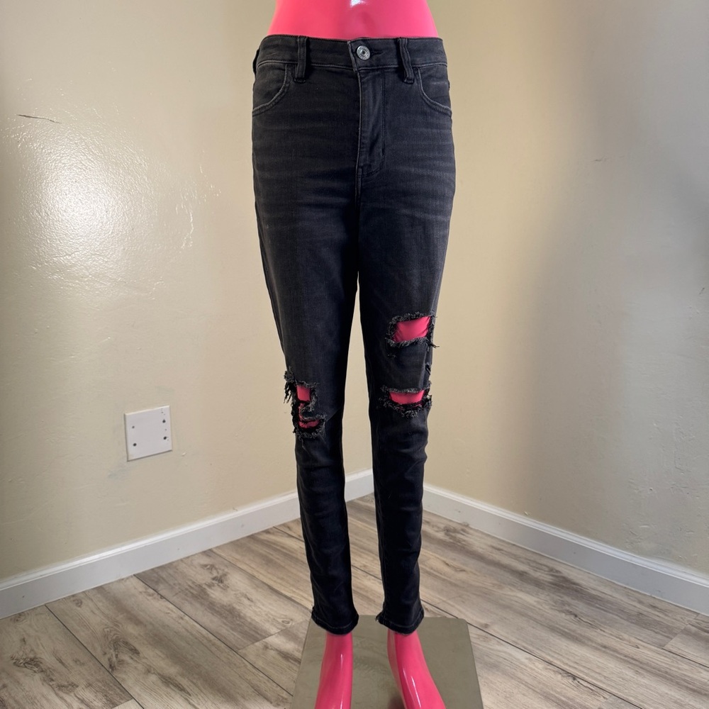 American Eagle Outfitters Black Distressed Jegging Jeans